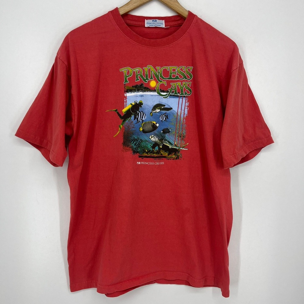 Princess Cruises Princess Cays Red Graphic T-Shirt Mens Large Scuba Sea Turtle